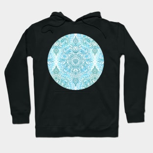 Turquoise Blue, Teal & White Protea Doodle Pattern Hoodie